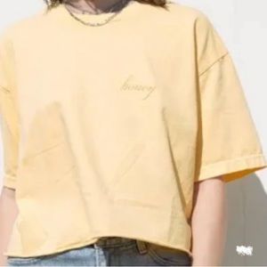 Brandy Melville Aleena Honey Crop Shirt Yellow Short Sleeve Top Raw Edge